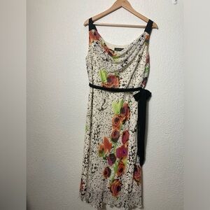Lane Bryant floral sleeveless maxi dress cowl neck tie belt lettuce hem sheer 16
